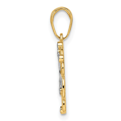 14k Yellow & Rhodium Gold and White Rhodium Diamond-cut Floral Pendant
