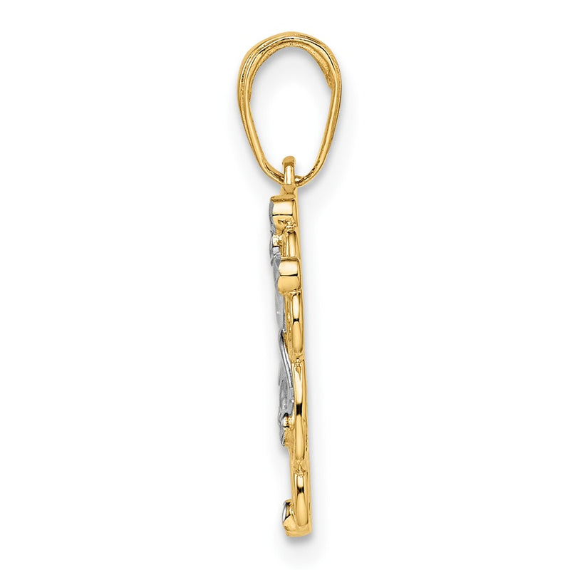 14k Yellow & Rhodium Gold and White Rhodium Diamond-cut Floral Pendant