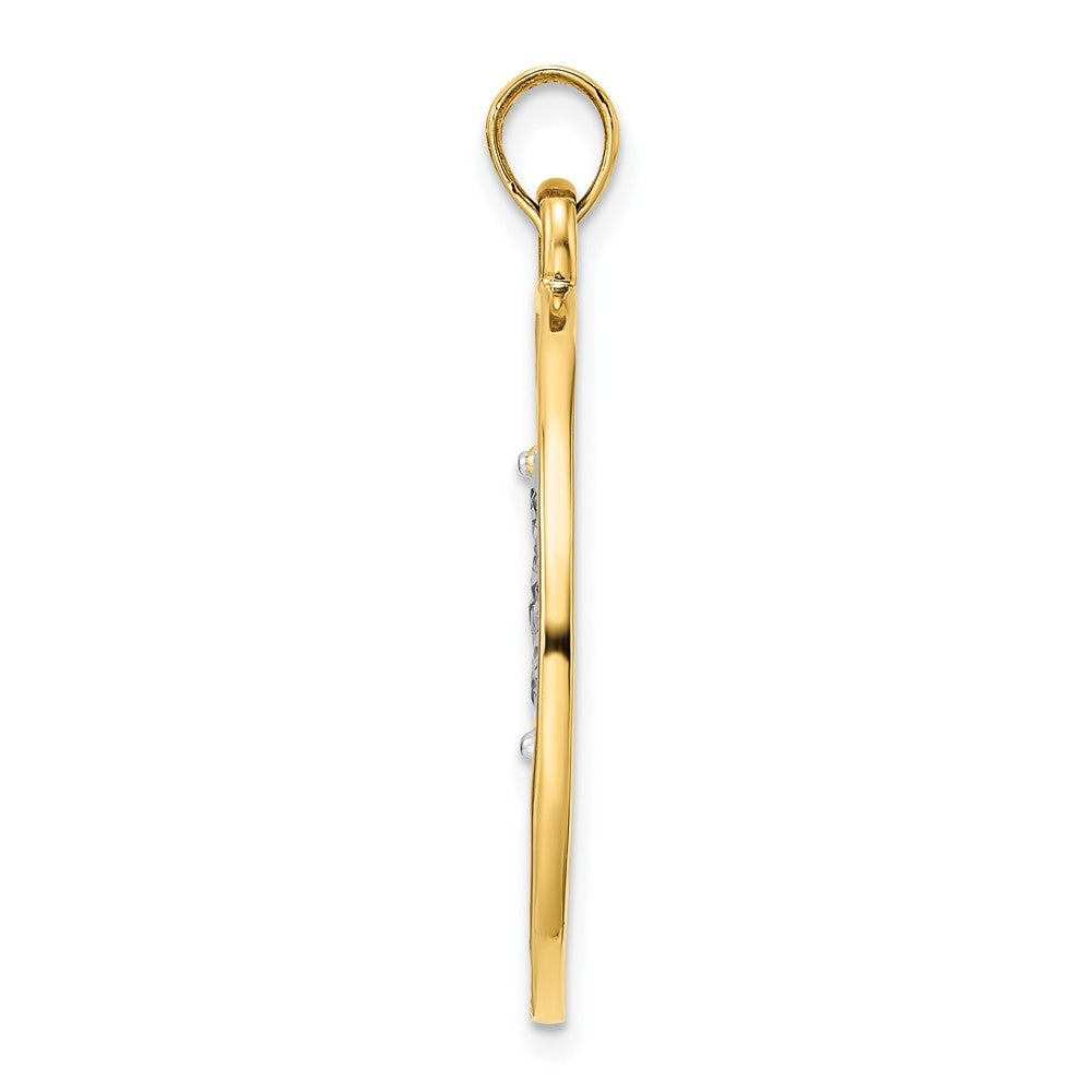 14k Yellow & Rhodium Gold With White and Rose Rhodium D/C Clovers Circle Pendant