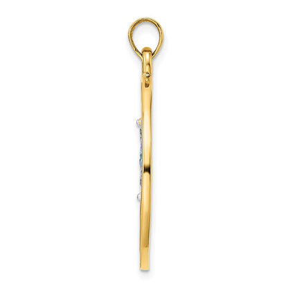 14k Yellow & Rhodium Gold With White and Rose Rhodium D/C Clovers Circle Pendant