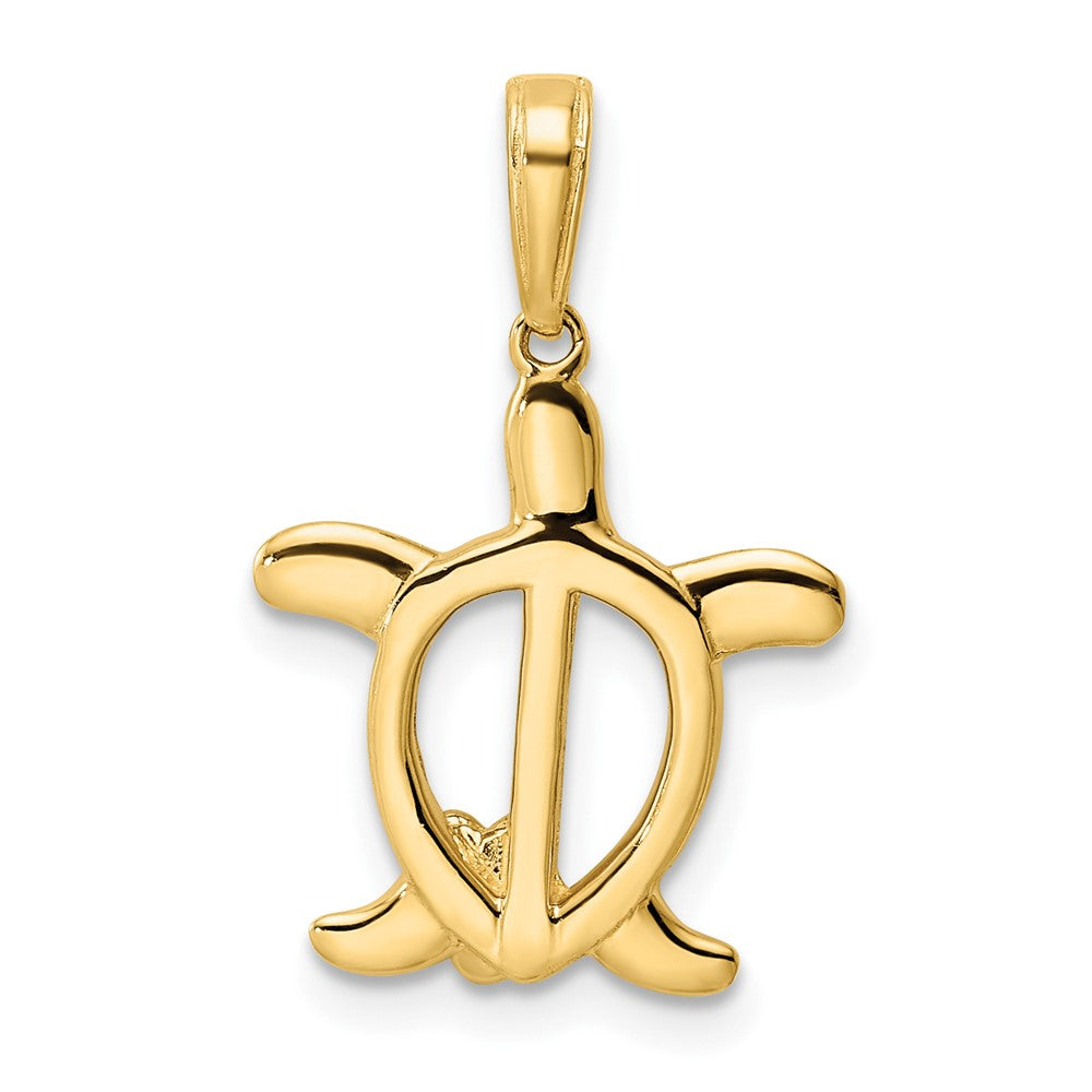 14k Yellow & Rhodium Gold and White Rhodium Diamond-cut Turtle w/ Flower Pendant