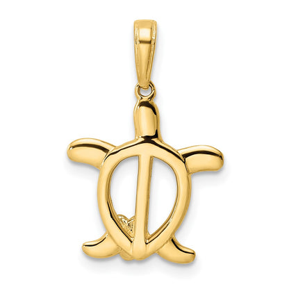 14k Yellow & Rhodium Gold and White Rhodium Diamond-cut Turtle w/ Flower Pendant