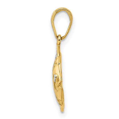 14k Yellow & Rhodium Gold and White Rhodium D/C Fish Pendant
