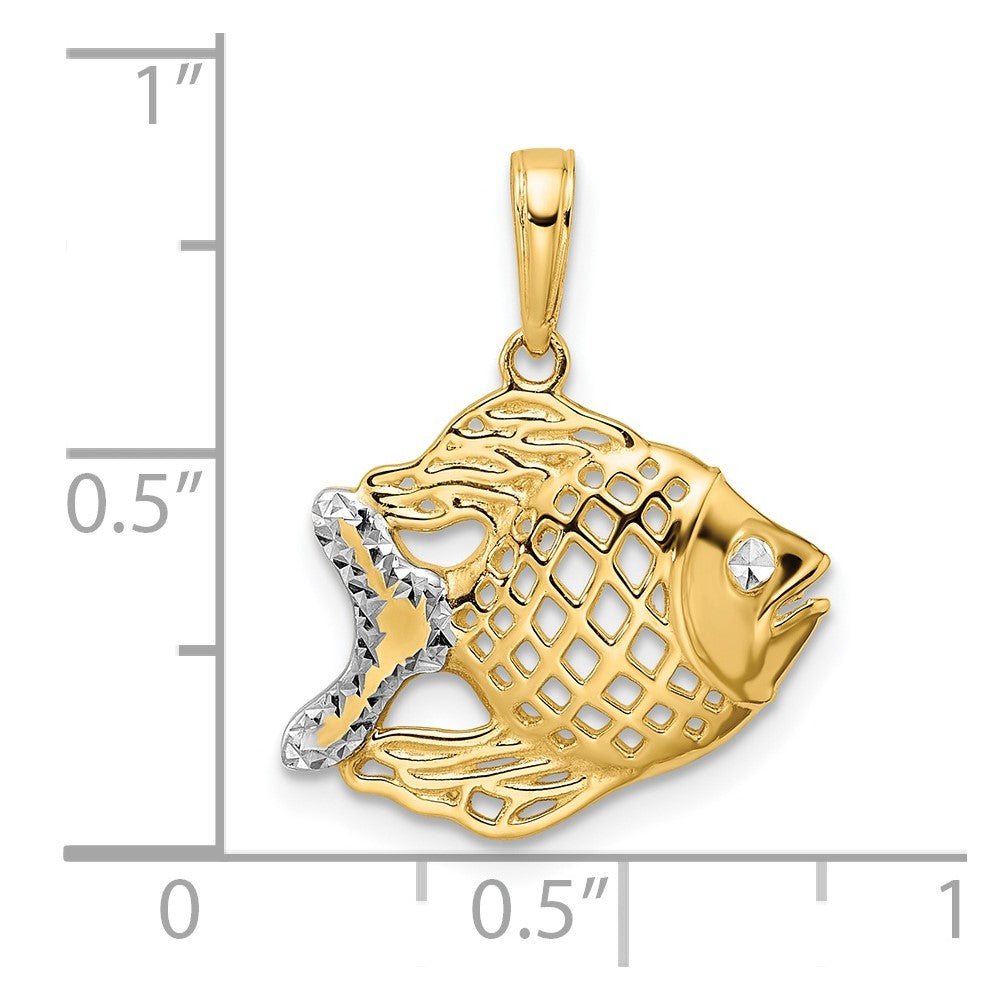 14k Yellow & Rhodium Gold and White Rhodium D/C Fish Pendant