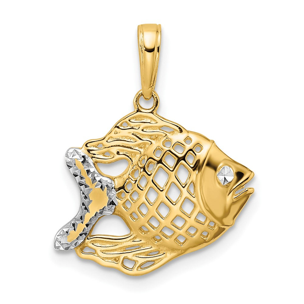 14k Yellow & Rhodium Gold and White Rhodium D/C Fish Pendant