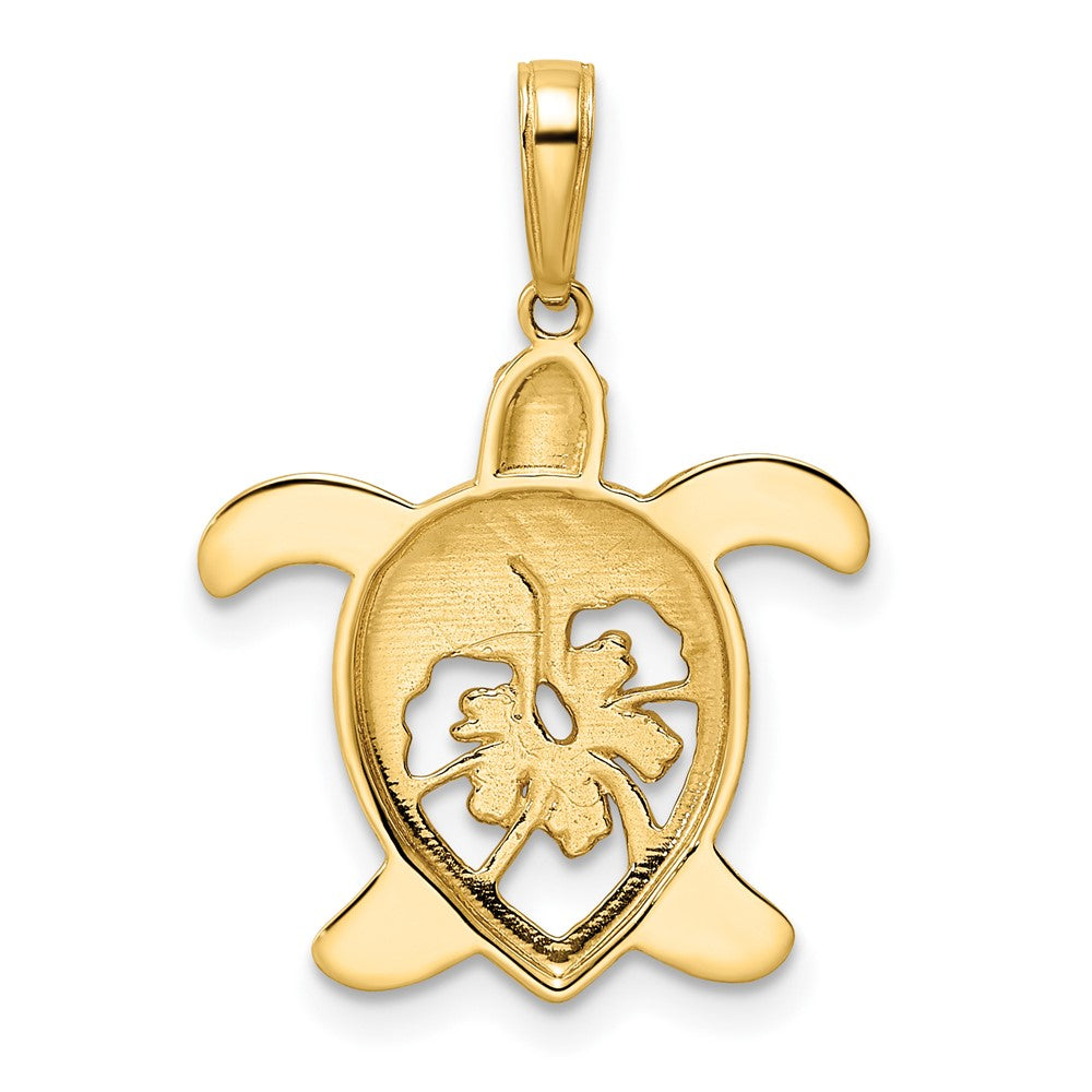 14k Yellow & Rhodium Gold and White Rhodium Diamond-cut Floral Turtle Pendant