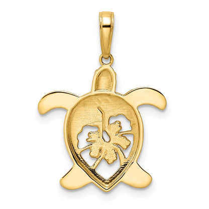 14k Yellow & Rhodium Gold and White Rhodium Diamond-cut Floral Turtle Pendant