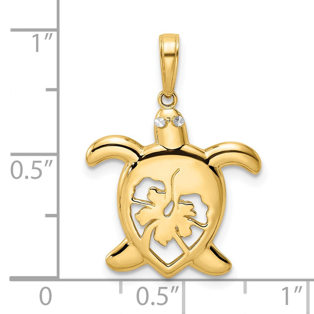 14k Yellow & Rhodium Gold and White Rhodium Diamond-cut Floral Turtle Pendant