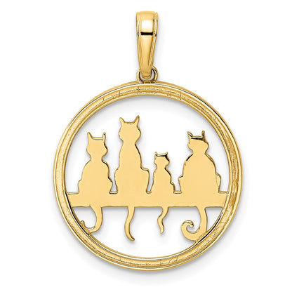 14k Yellow & Rhodium Gold and White Rhodium Diamond-cut Cats Sitting on Bench Pendant