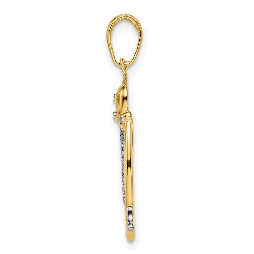 14k Yellow & Rhodium Gold and White Rhodium Diamond-cut Cat Pendant
