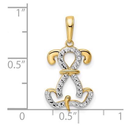 14k Yellow & Rhodium Gold and White Rhodium Diamond-cut Sitting Puppy Pendant