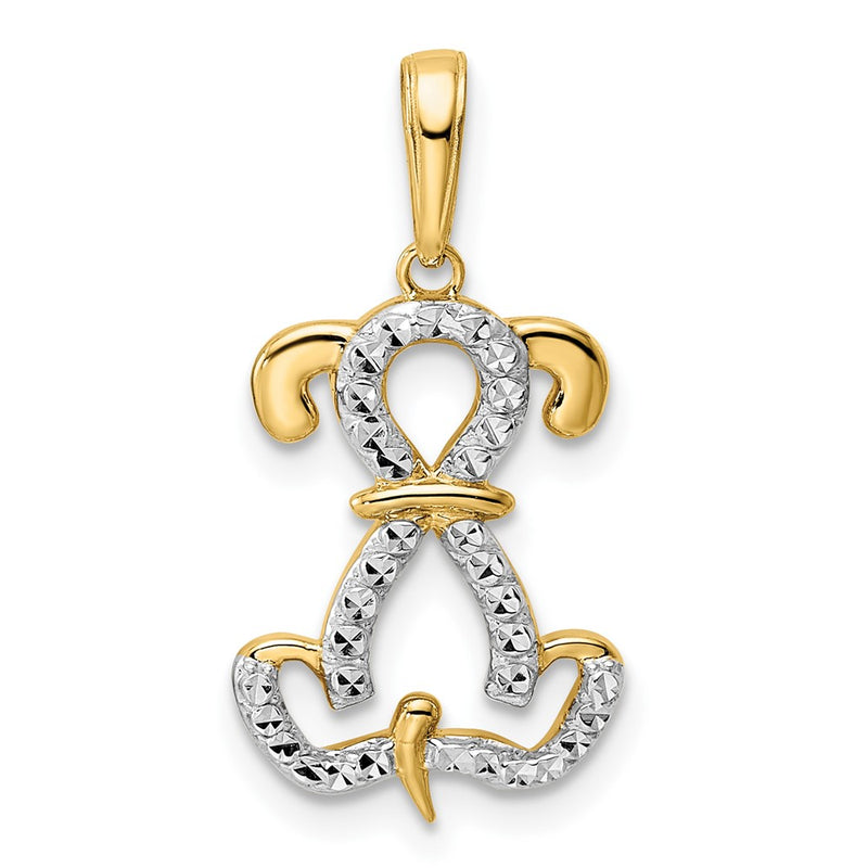 14k Yellow & Rhodium Gold and White Rhodium Diamond-cut Sitting Puppy Pendant