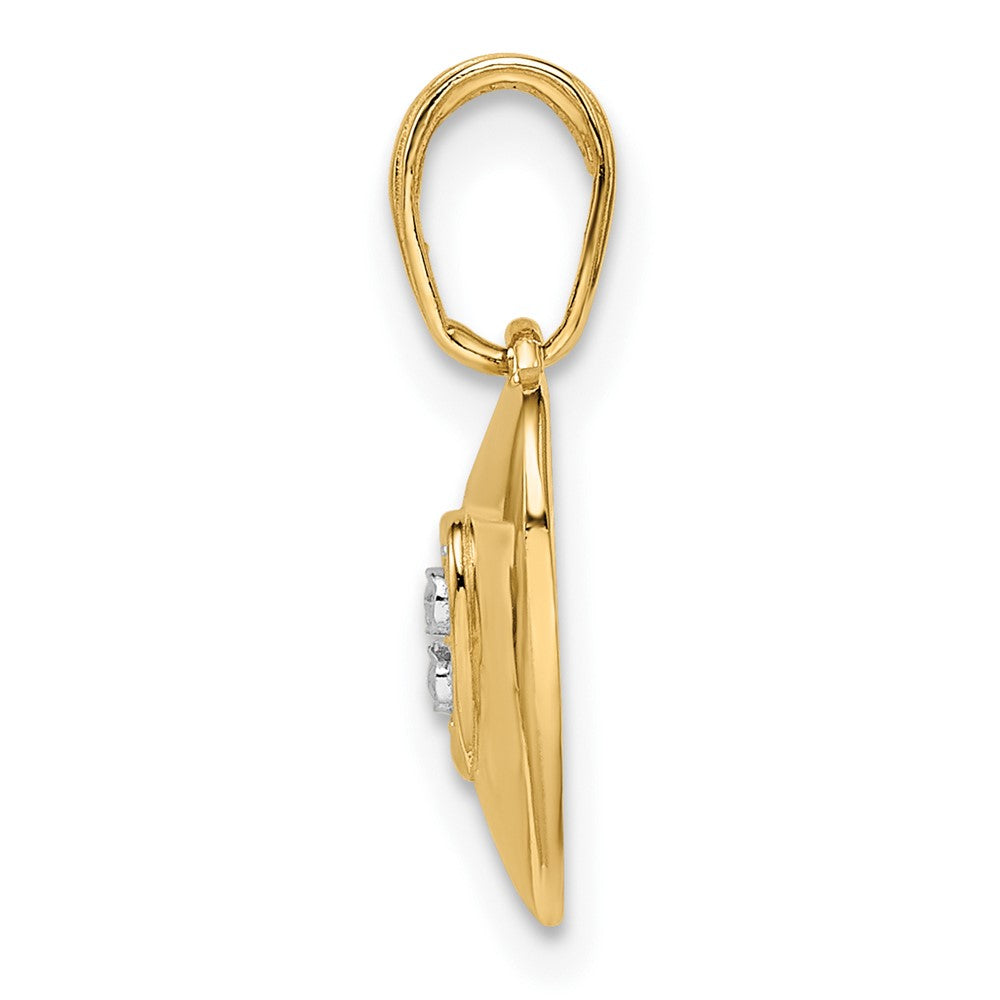 14k Yellow & Rhodium Gold and White Rhodium D/iamond-cut Puffy Heart Pendant