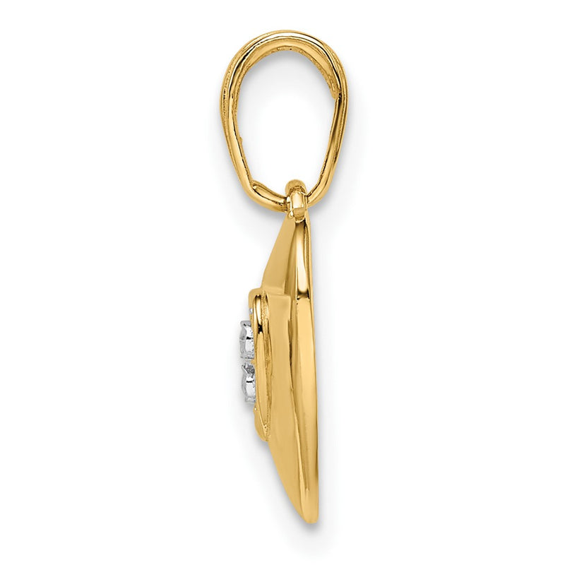 14k Yellow & Rhodium Gold and White Rhodium D/iamond-cut Puffy Heart Pendant