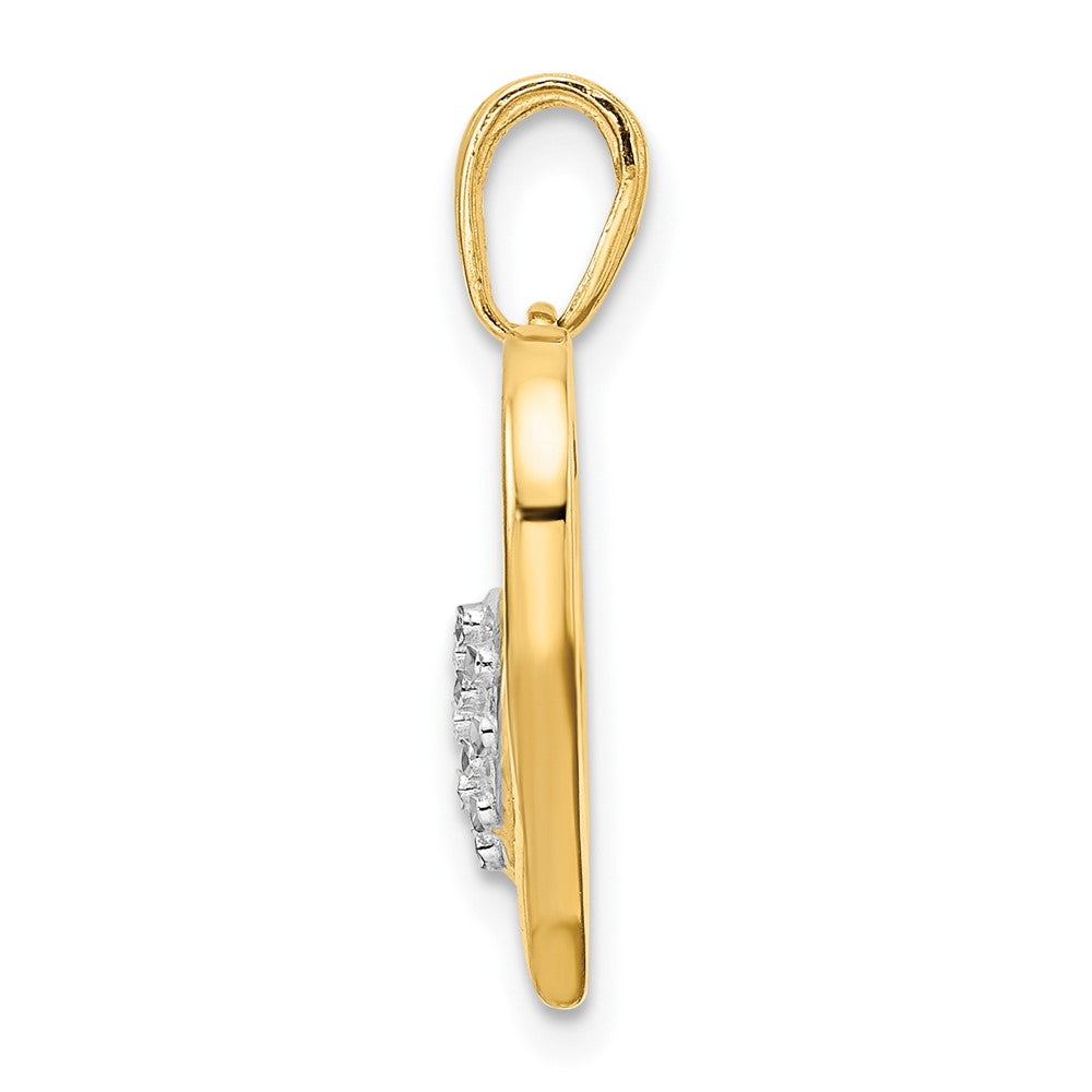 14k Yellow & Rhodium Gold and White Rhodium Diamond-cut Heart Inside Heart Pendant