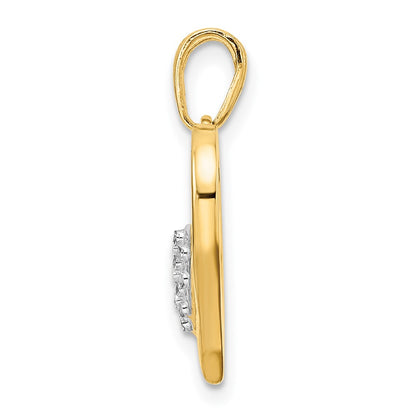 14k Yellow & Rhodium Gold and White Rhodium Diamond-cut Heart Inside Heart Pendant