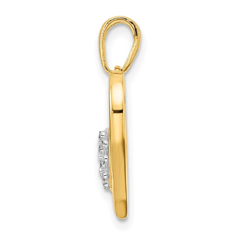 14k Yellow & Rhodium Gold and White Rhodium Diamond-cut Heart Inside Heart Pendant
