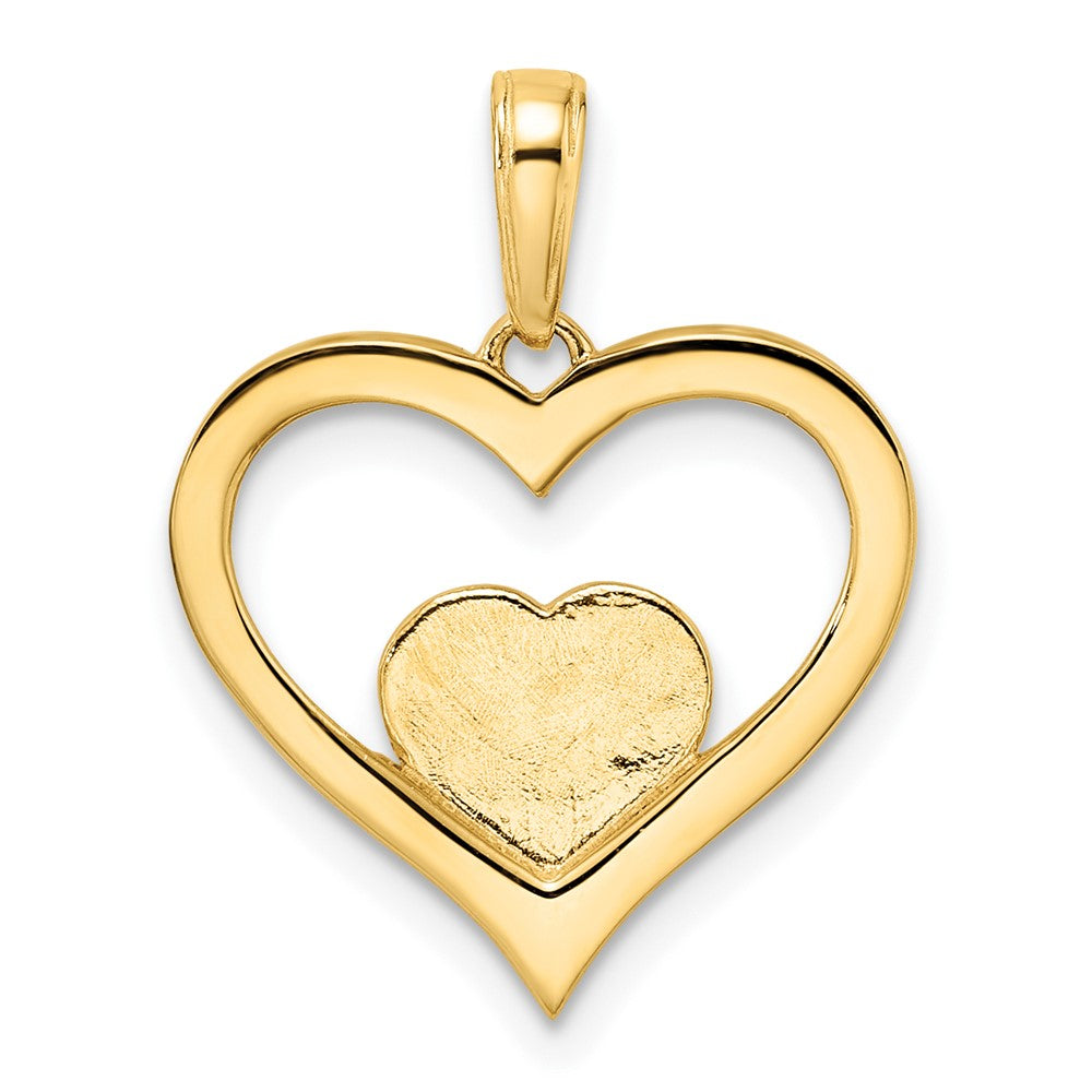 14k Yellow & Rhodium Gold and White Rhodium Diamond-cut Heart Inside Heart Pendant