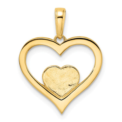 14k Yellow & Rhodium Gold and White Rhodium Diamond-cut Heart Inside Heart Pendant