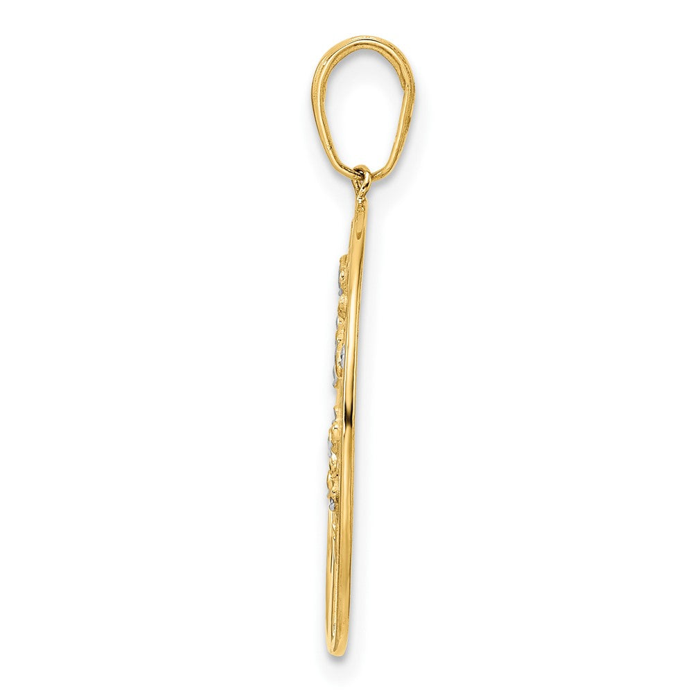 14k Yellow & Rhodium Gold and White Rhodium Diamond-cut Tree of Life Pendant