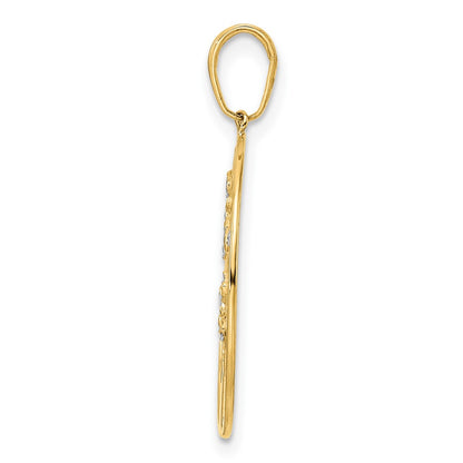 14k Yellow & Rhodium Gold and White Rhodium Diamond-cut Tree of Life Pendant