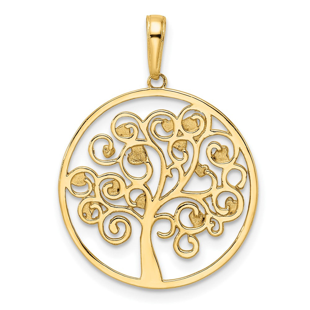 14k Yellow & Rhodium Gold and White Rhodium Diamond-cut Tree of Life Pendant