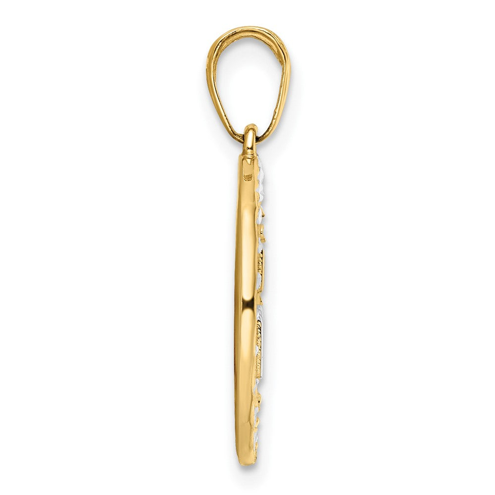 14k Yellow & Rhodium Gold w/ White Rhodium Diamond-cut IT'S A BOY Round Disc Pendant