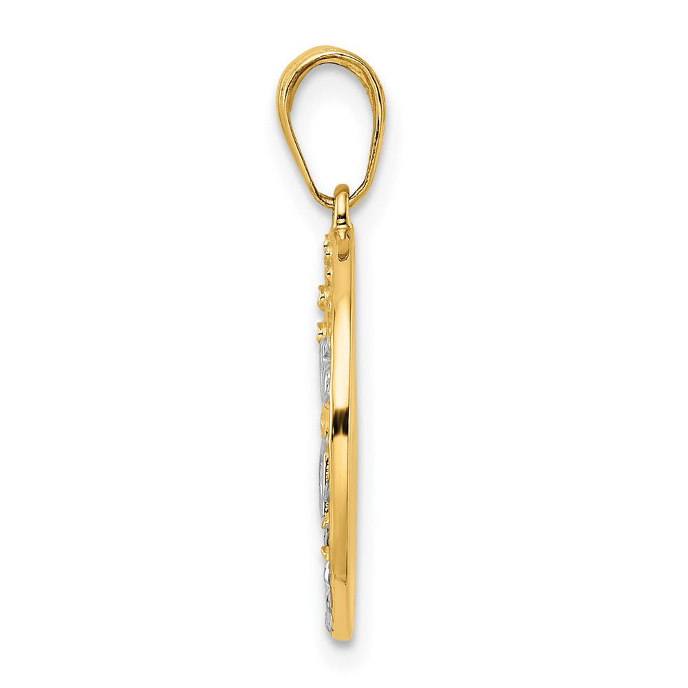 14k Yellow & Rhodium Gold w/ White Rhodium Diamond-cut IT'S A GIRL Round Disc Pendant
