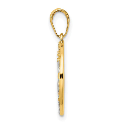 14k Yellow & Rhodium Gold w/ White Rhodium Diamond-cut IT'S A GIRL Round Disc Pendant