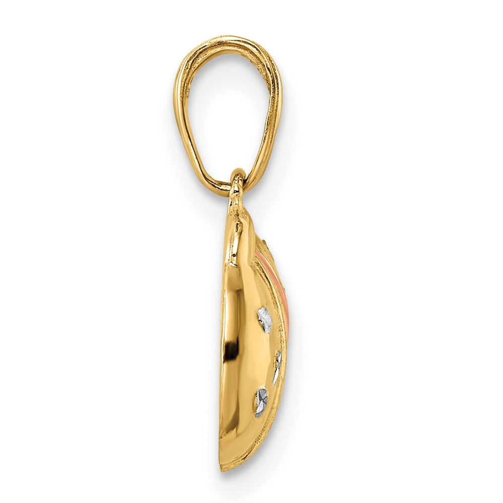 14k Yellow & Rhodium Gold w/White and Rose Rhodium Diamond-cut Ladybug Pendant