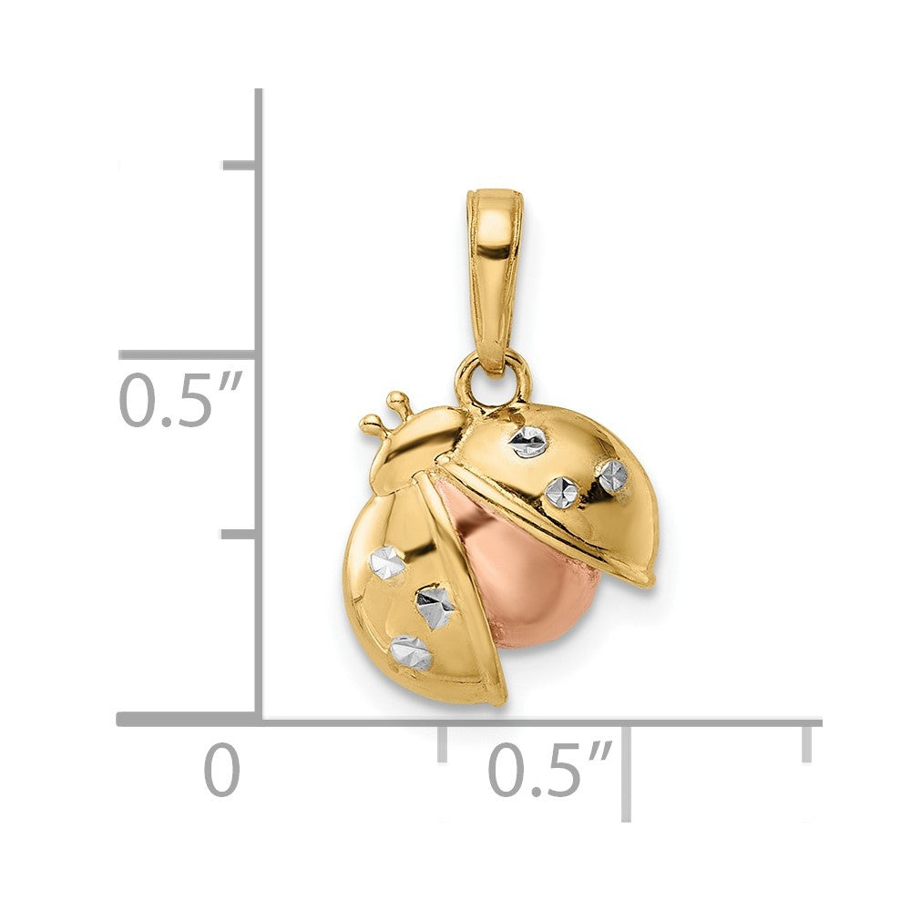 14k Yellow & Rhodium Gold w/White and Rose Rhodium Diamond-cut Ladybug Pendant
