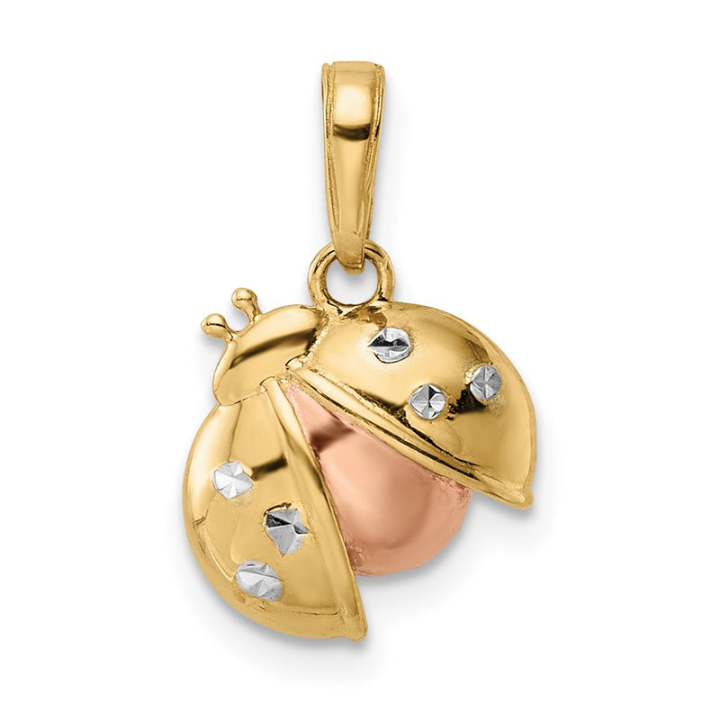 14k Yellow & Rhodium Gold w/White and Rose Rhodium Diamond-cut Ladybug Pendant