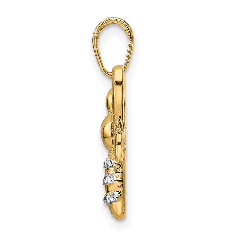 14k Yellow & Rhodium Gold and White Rhodium Diamond-cut Bumblebee Pendant