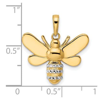 14k Yellow & Rhodium Gold and White Rhodium Diamond-cut Bumblebee Pendant