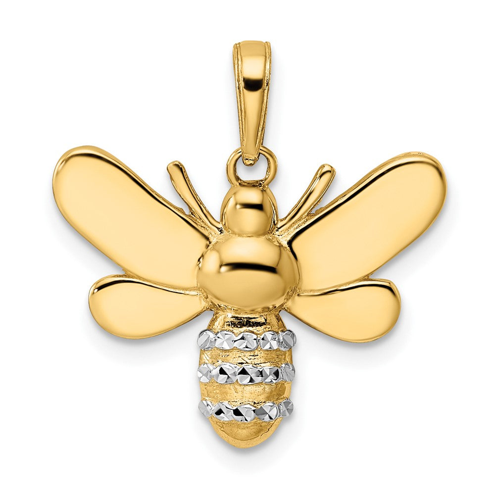14k Yellow & Rhodium Gold and White Rhodium Diamond-cut Bumblebee Pendant