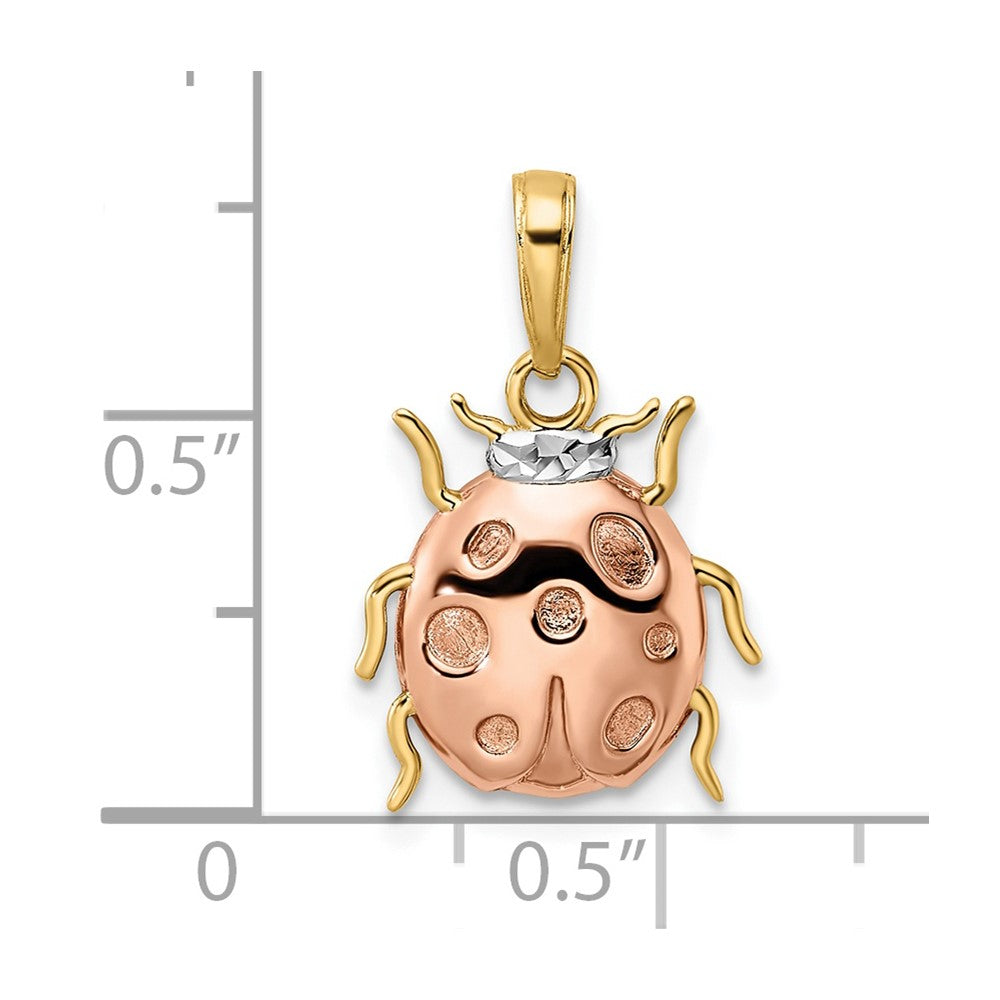 14k Yellow & Rhodium Gold w/White and Rose Rhodium Diamond-cut Ladybug Pendant