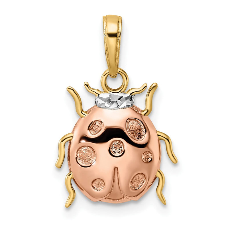 14k Yellow & Rhodium Gold w/White and Rose Rhodium Diamond-cut Ladybug Pendant