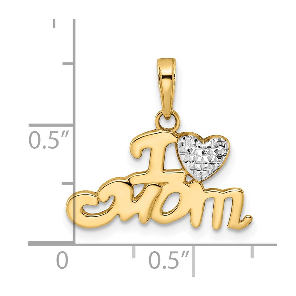 14k Yellow & Rhodium Gold w/White Rhodium Diamond-cut I Heart Mom Pendant