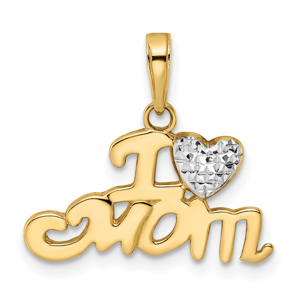 14k Yellow & Rhodium Gold w/White Rhodium Diamond-cut I Heart Mom Pendant