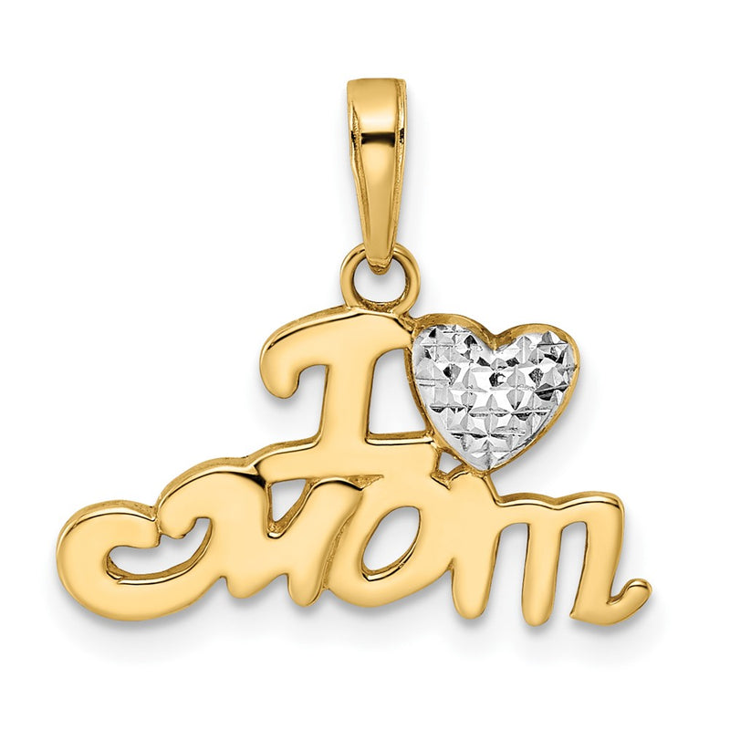 14k Yellow & Rhodium Gold w/White Rhodium Diamond-cut I Heart Mom Pendant