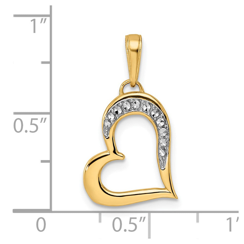 14k Yellow & Rhodium Gold w/White Rhodium Diamond-cut Heart Pendant