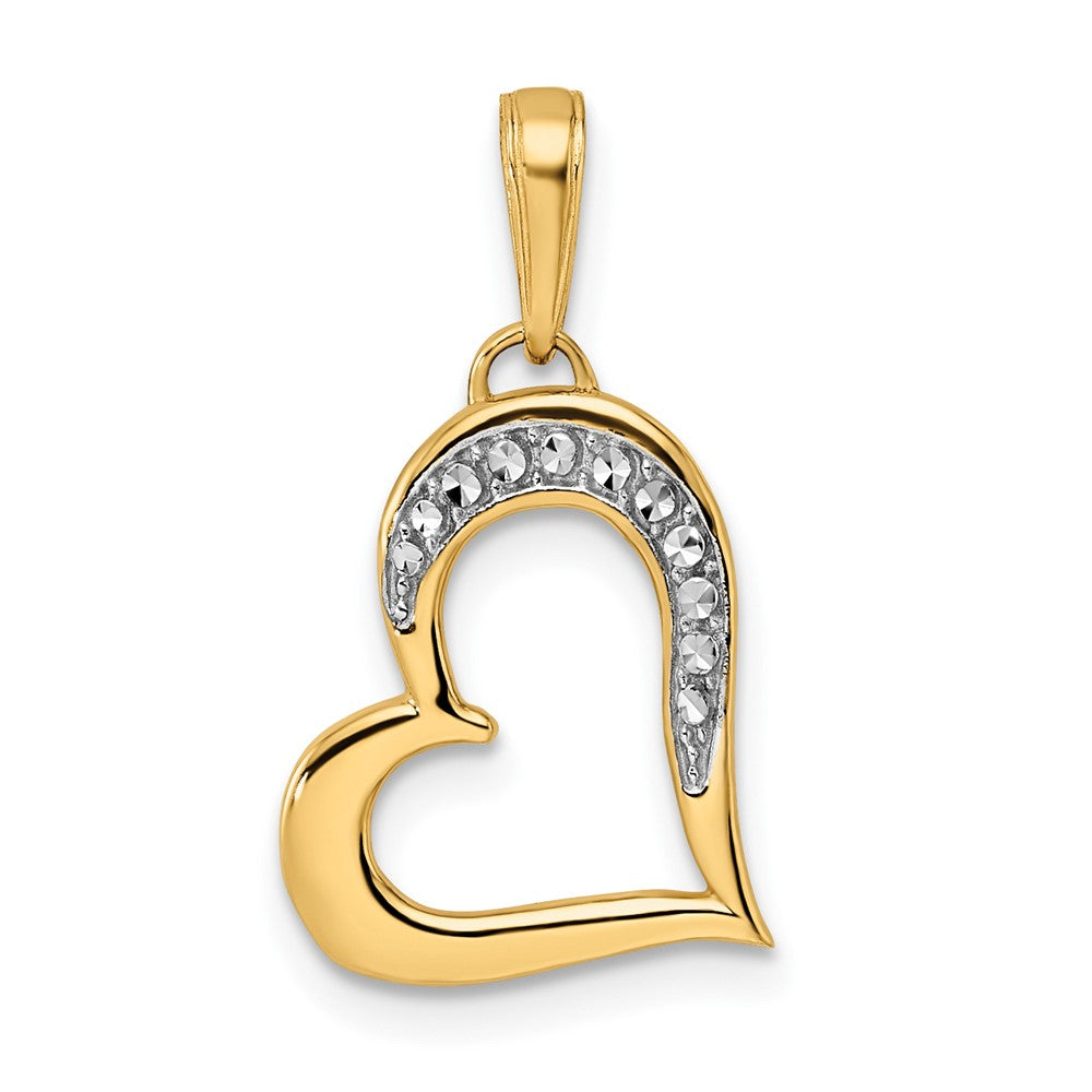 14k Yellow & Rhodium Gold w/White Rhodium Diamond-cut Heart Pendant