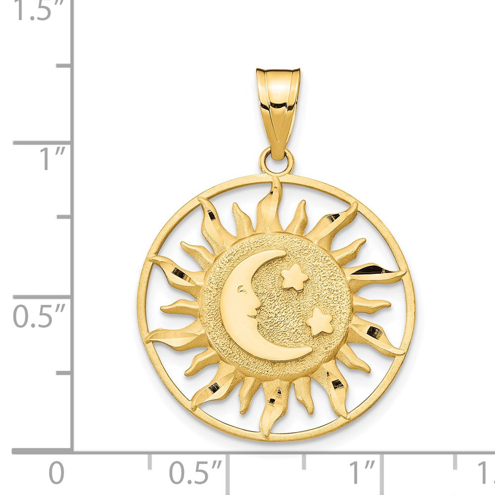 14k Yellow Gold Diamond-cut Sun with Moon and Stars Charm
