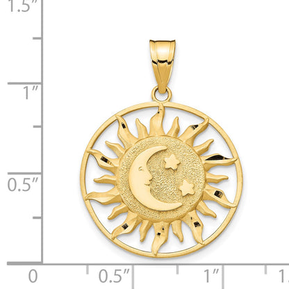 14k Yellow Gold Diamond-cut Sun with Moon and Stars Charm