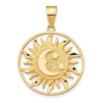 14k Yellow Gold Diamond-cut Sun with Moon and Stars Charm