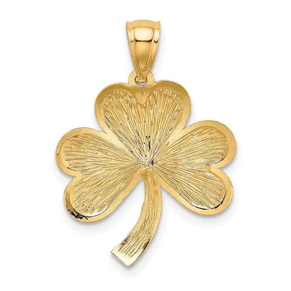 14k Yellow Gold Brushed Diamond-cut Shamrock Pendant
