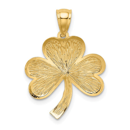 14k Yellow Gold Brushed Diamond-cut Shamrock Pendant