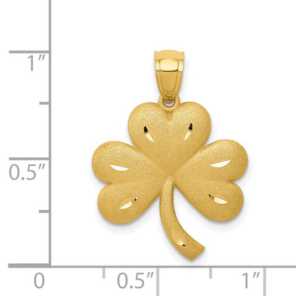 14k Yellow Gold Brushed Diamond-cut Shamrock Pendant