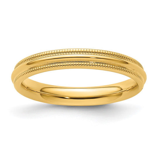 Solid 14K Yellow Gold 3mm Milgrain Comfort Fit Men's/Women's Wedding Band Ring Size 6.5