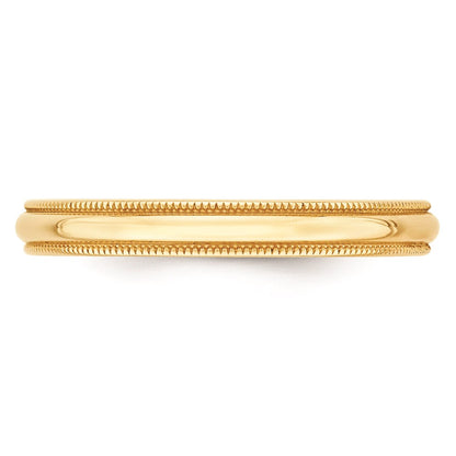 Solid 18K Yellow Gold 3mm Light Weight Milgrain Half Round Men's/Women's Wedding Band Ring Size 10